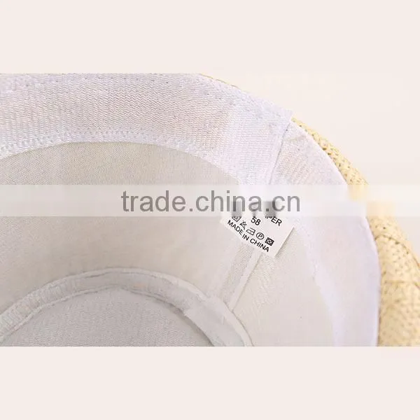 2015 Hot sell blank boys summer straw hat fedora hat paper straw hat fedora with button 6colors