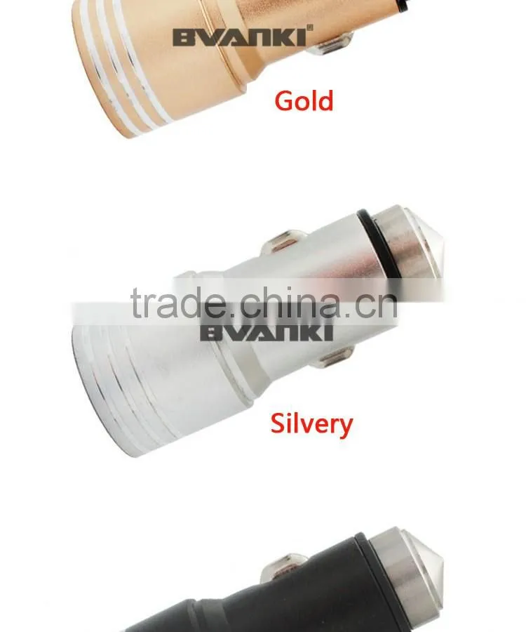 New 3.1A Quick Charge 2.0 Travel Car charger for Travel in-Car use/ Stainless Steel Safety Hammer QC 2.0 Dual USB Car Charger