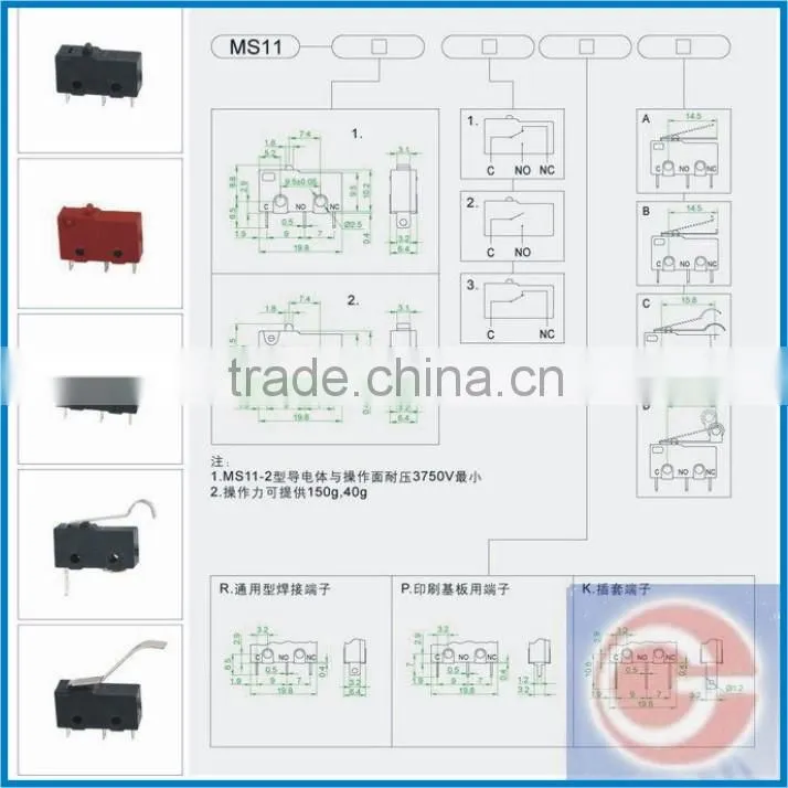 micro switch plunger type 5a 250vac