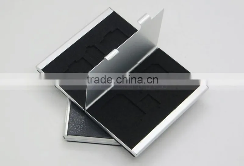 Leather Aluminum EVA Memory card Carrying Case for 4x SD Card and 4x TF Card