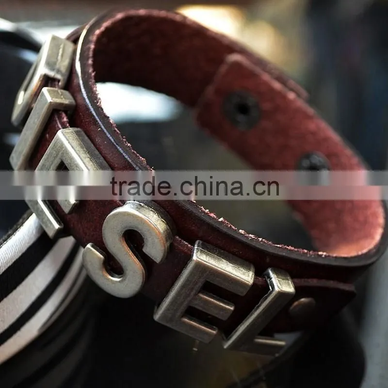 Letter Leather Bracelet Wristband for Men & Women