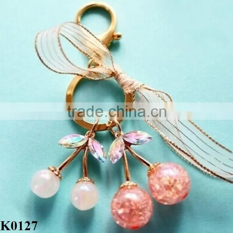 Wholesale Creative lovely cherry keychain metal keychain Gemstone Keychain K0127