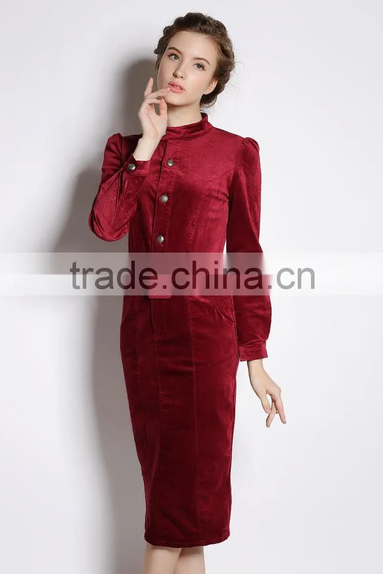 Custom Velvet Ladies Fashion Dresses Winter 2014 high quality woman clothes