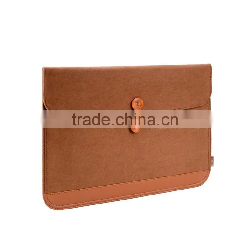 factory whole sale brown PU leather 14 inch laptop sleeve