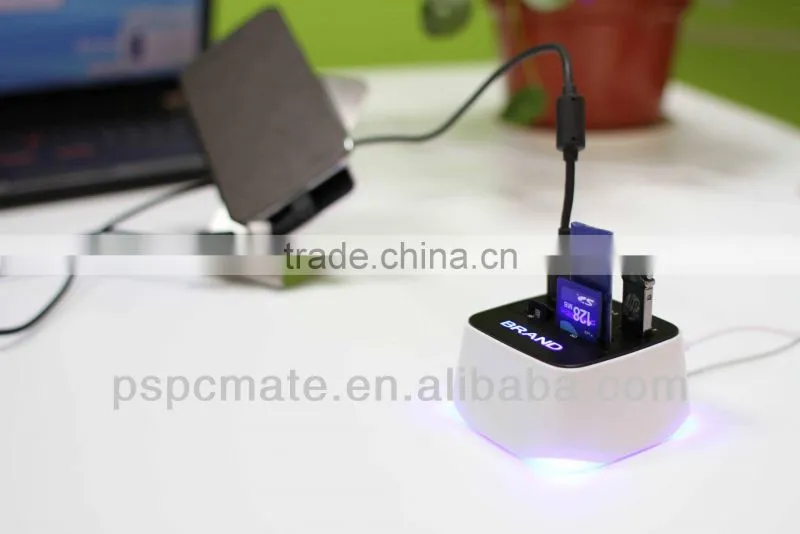 new model 3 ports usb hub with sd card reader combo with LED laser logo
