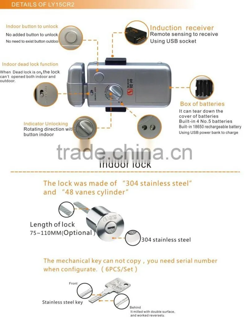 2 systems and wireless lock with higher security for gate(LY15CR2-ST)