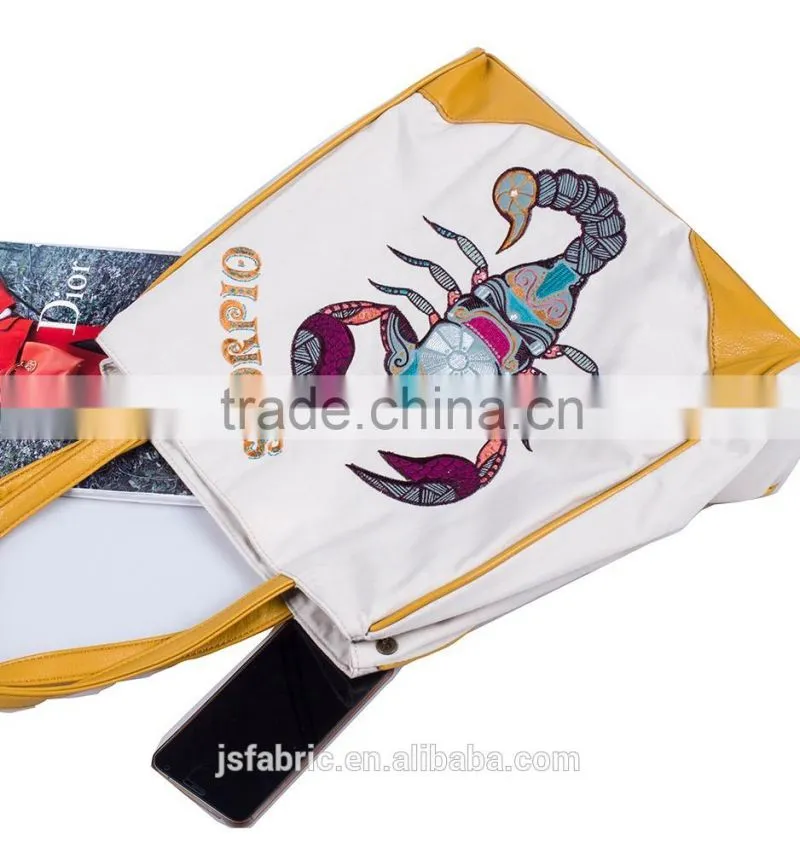 Constellation Series Embroidery And Printed Scorpio Female Canvas Handbag Daily Use Single Shoulder Shopping Bags