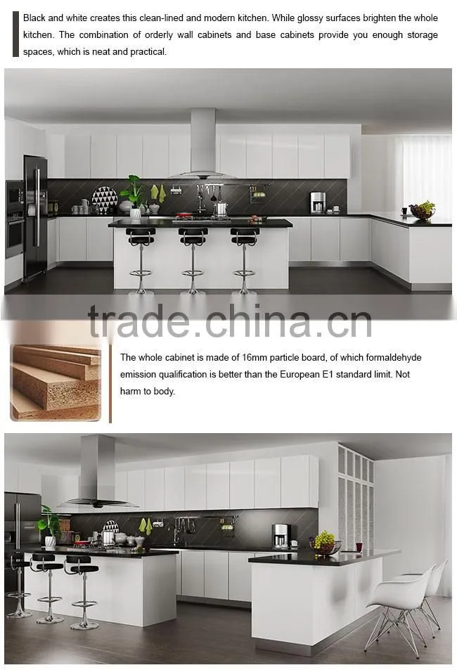 Oppein New Design U Shape Modern White PVC Wooden Kitchen Cabinet with Island
