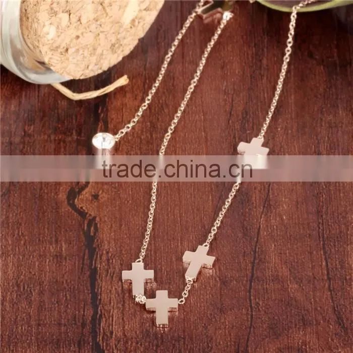 316L women jewellery IP rose gold cross necklace