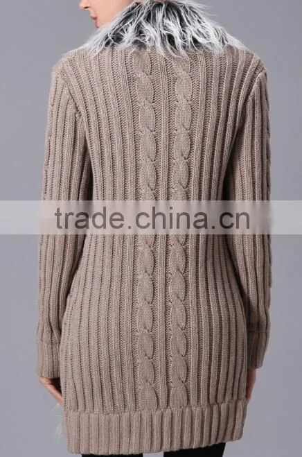 fashion and warm ladies fur collar cardigan sweater