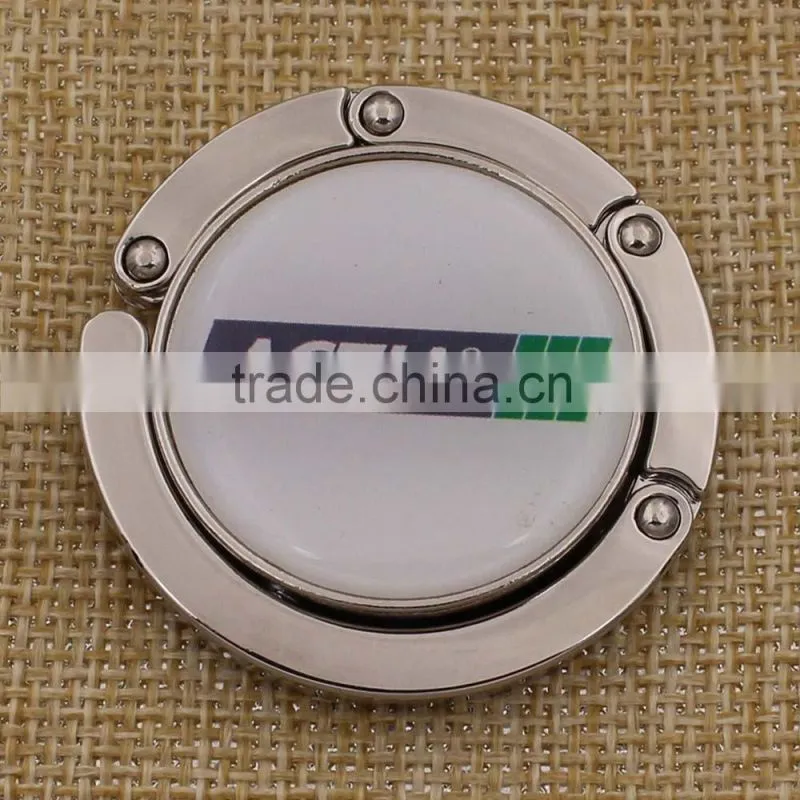 Foldable metal purse hanger/round purse hook with Logo wholesale