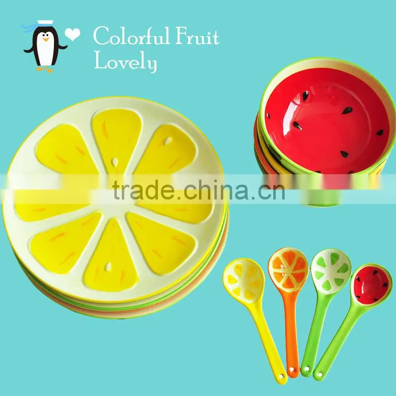 Japanese cute and creative fruit ceramic spoon/bowl/disk set