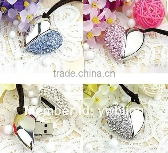 2016 New fashion heart shape rhinestone USB flash drive
