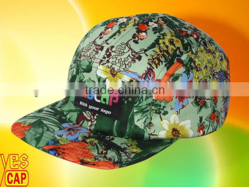 2016 new custom flat brim 5 panel cap floral patern
