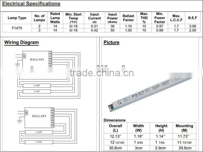 T5 2x14W 3x14W Fluorescent Electronic Ballast