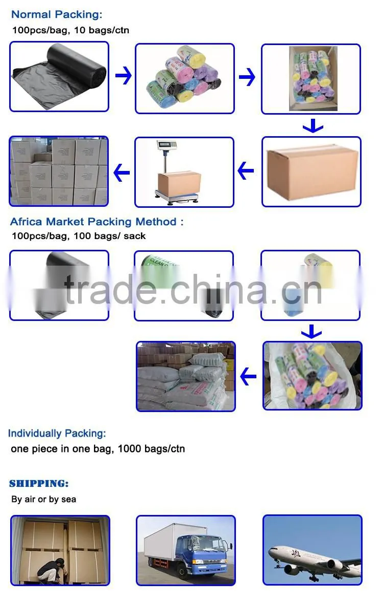 Rolling plastic black bag for trash,ldpe rolling garbage bag