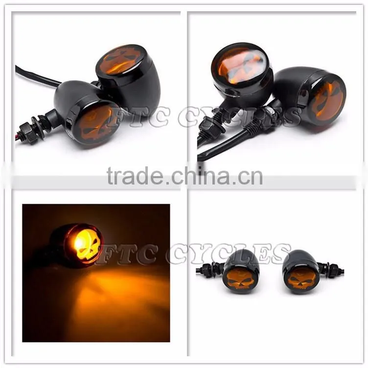 Aluminum Skull Lens Vintage Motorcycle Turn Signals for Harley Cruisers