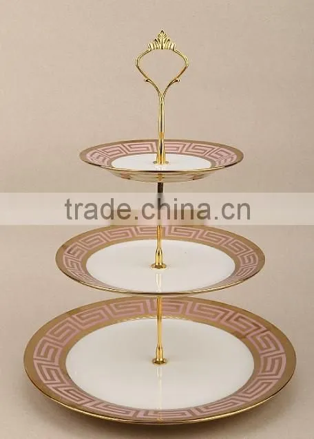 3 tier stand ceramic cake plate with decal design