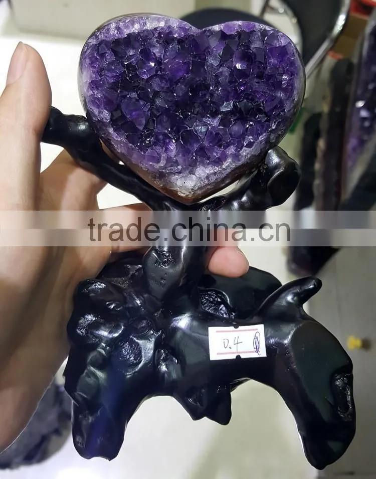Natural Romantic Heart Shape Amethyst Geodes Purple Quartz Crystal Cluster