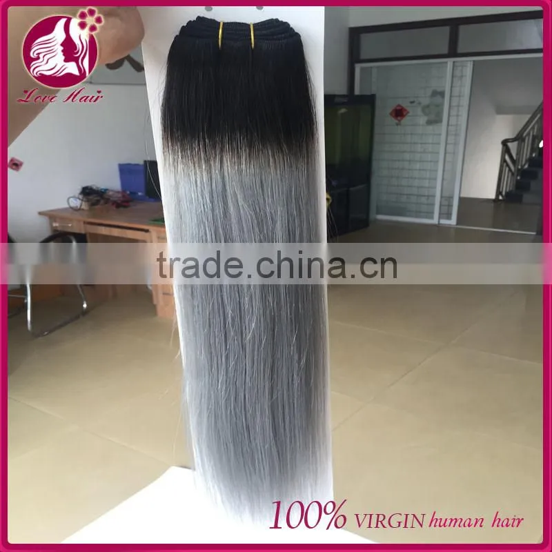 Factory price ombre 1B grey human virign Brazilian colored two tone hair weave
