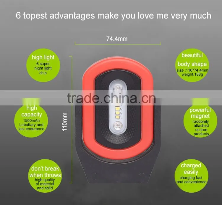 Rechargeable LED work lamp with red and blue warning light and SOS function