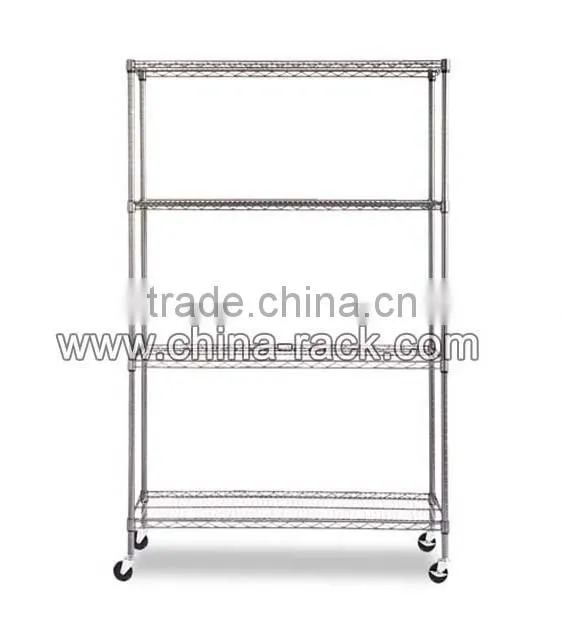 Chrome 4 Layers Easy Assemble Wire Shelf Rack With Wheels