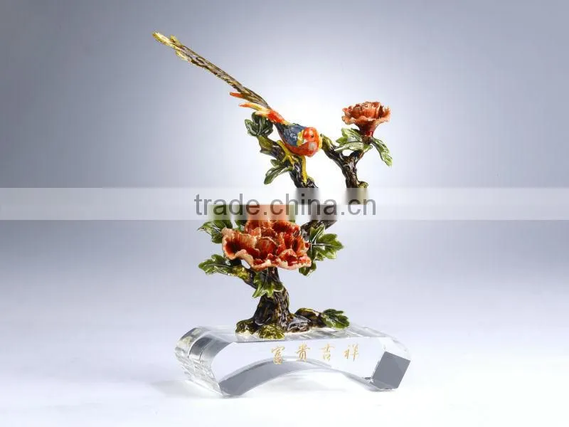 RORO Richness and Auspicy peony enamel crystal glass decorative article for home decoration/gift