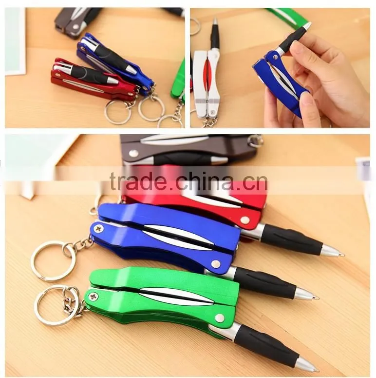 foldable 3 in 1 multifunctional pen with scissors and LED flashlight