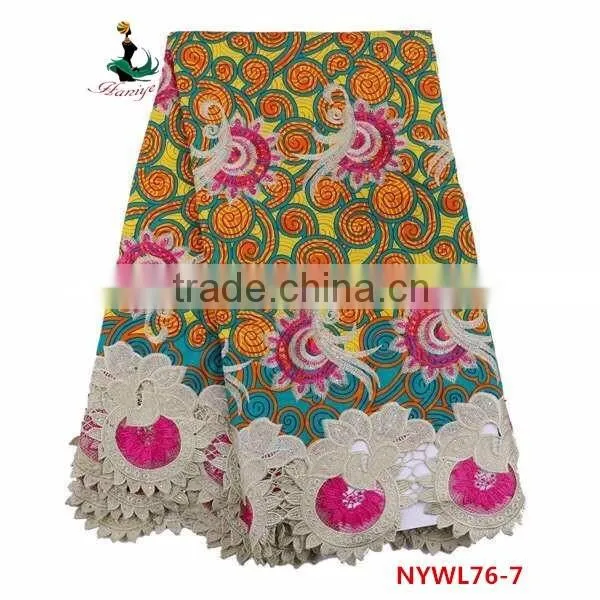 wholesale women dress wax lace fabric/ lace fabric mix with holland wax