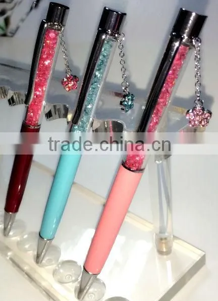 Promotional crystal pen with crystal flower shape pendant promtional gift