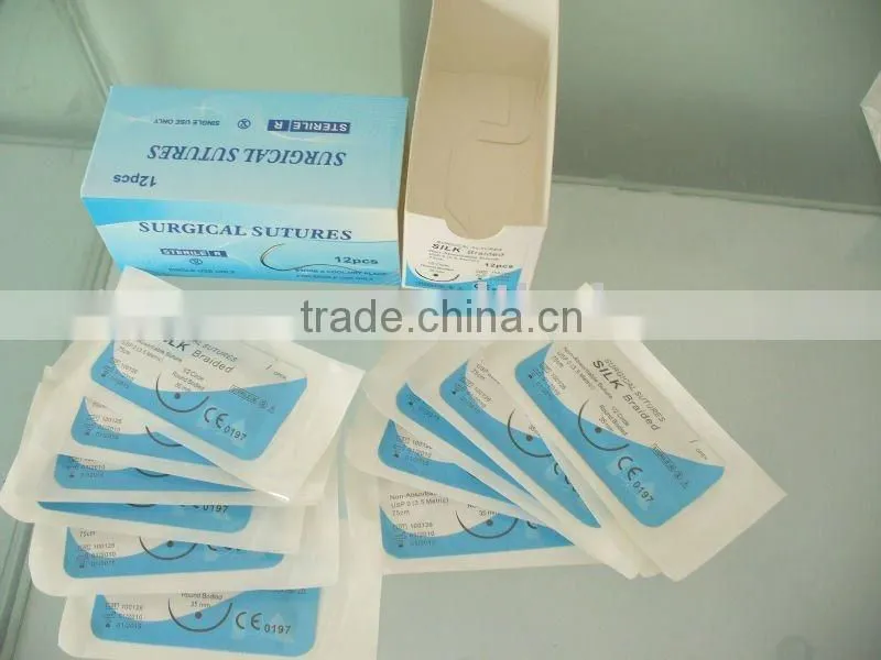 CE, ISO Non Absorbable Surgical Silk Braided Suture