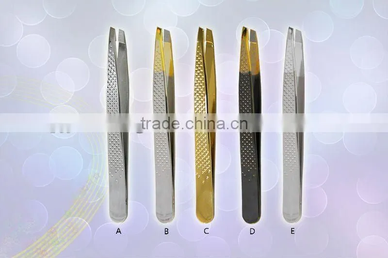 Chrome plated steel slanted eyebrow tweezer set