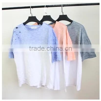 China Women clothing Supplier Fashion Tie dying Ladies Slub cotton t shirts customized