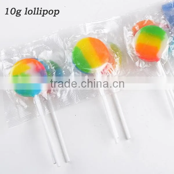 colourful rainbow round flat lollipop candy with 10pcs in a raw