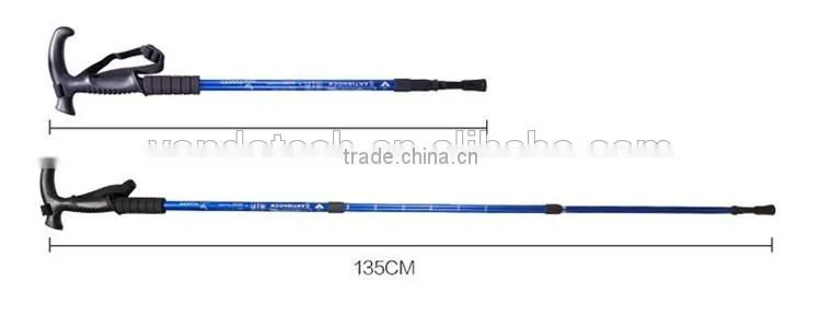 Hot popular T handle alpenstock mountaineering three sections walking sticks
