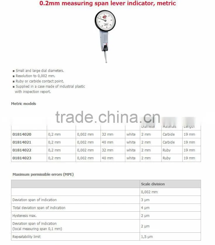0.2mm measuring span lever indicator, metric-1