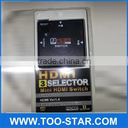 Best Saling!! Mini HDMI switch 3*1 with IR,Remote control 1080P