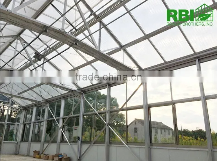 Aluminum frame Glass Greenhouse PC greenhouse with aluminum structure single span with automatic ventilation greenhouse
