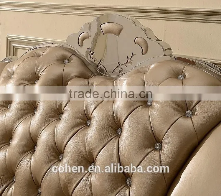 luxury leather sofa stainless steel italian genuine leather sofa SF017