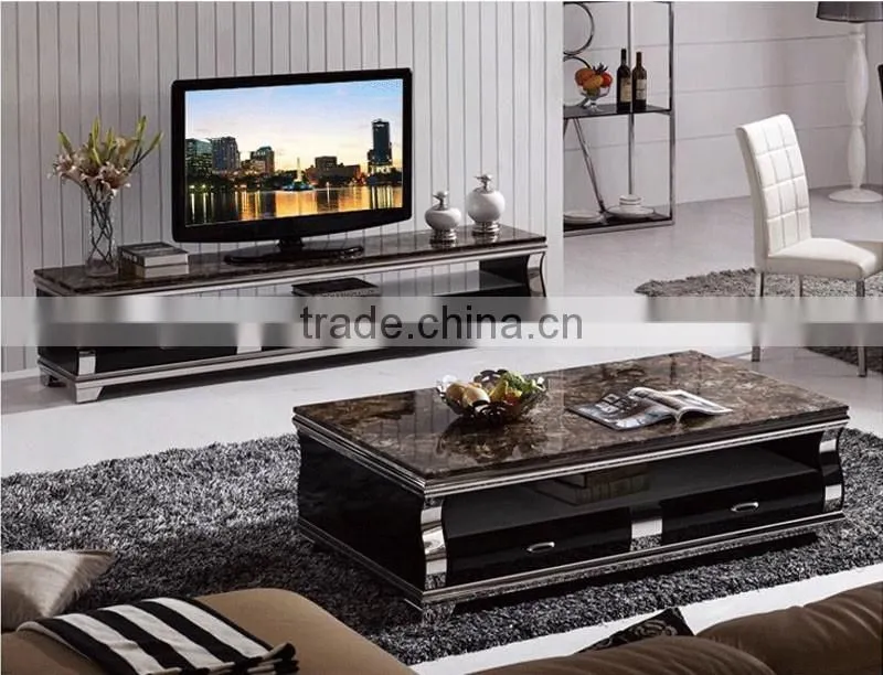 hot selling royal luxury high gloss stainless steel TV stand/cabinet design E1073 black