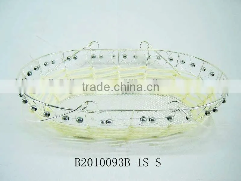Silver metal wire and paper rope rectangle fruit storage basketry