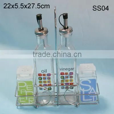 4 pcs glass spice jar set with oil bottle and spice jar