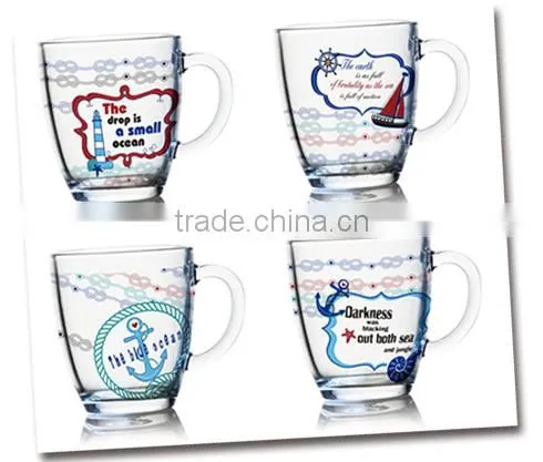 7oz 8oz 9oz 12oz sea ship serise color pinting water glass mug dinking glass cup set
