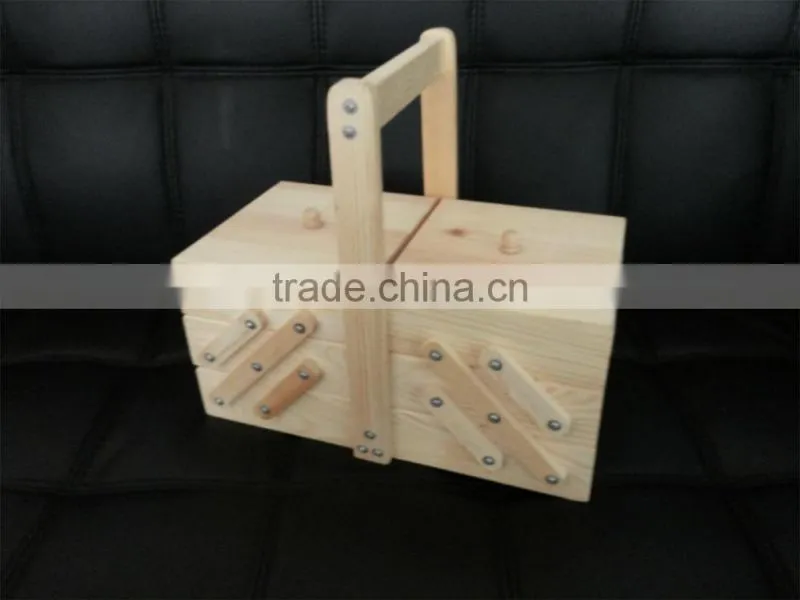 2015 new design folding wooden sewing box wooden tool box