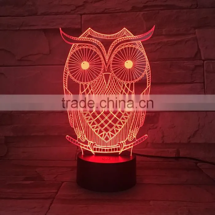 UCHOME Owl 3D Illusion Lamp 7 Color Changing Touch/Press Table Desk LED Night Light
