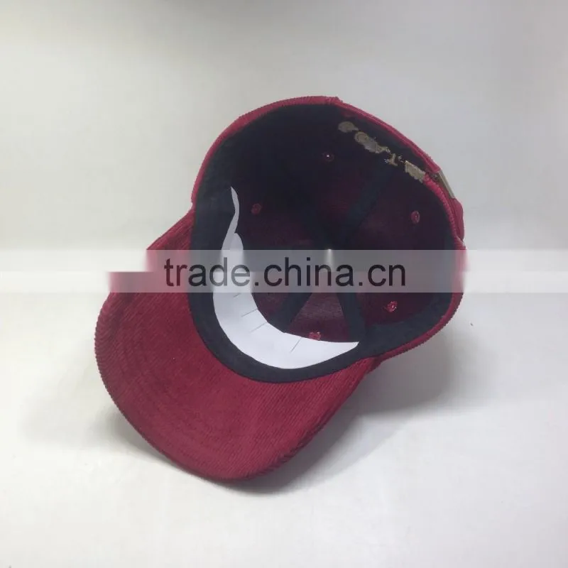 100% Corduroy Fabric Dad Cap Gold Metal Thread Embroidery Baseball Hat