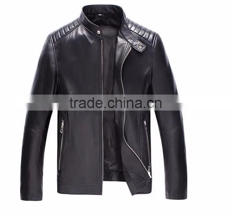 Latest fashion design black leather men winter coat fur clothing men coat