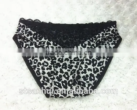 Women sexy black lace and fancy leopard printing transparent g string panty
