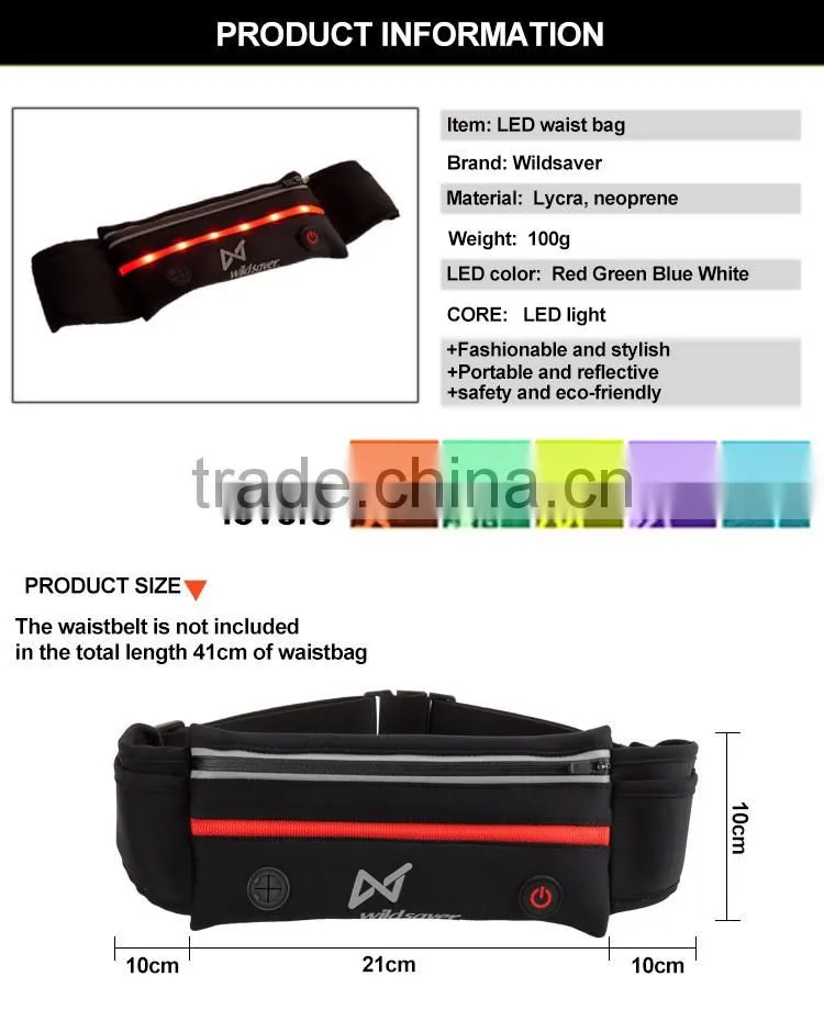 Travel sport running cycling waist bag with led /waist pouch