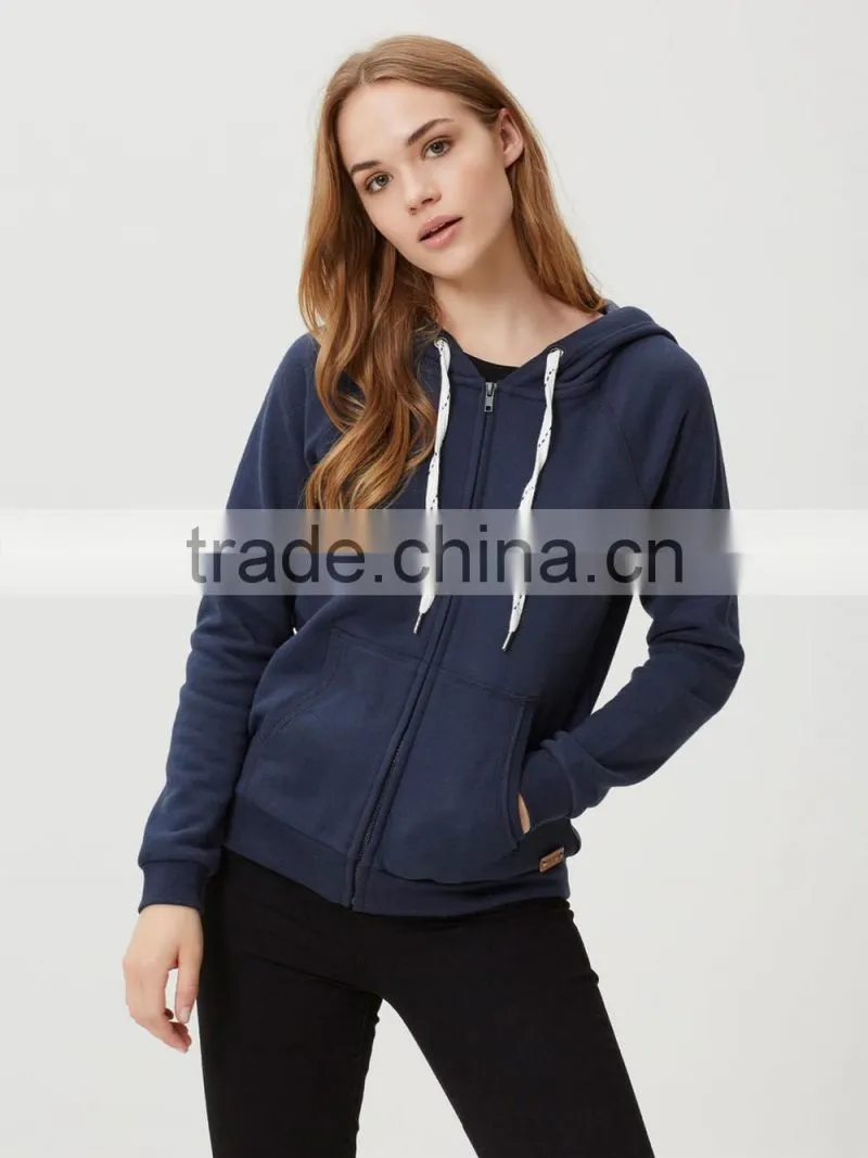 2016 Winter wholesale women 100% cotton plain zip hoodie free sample